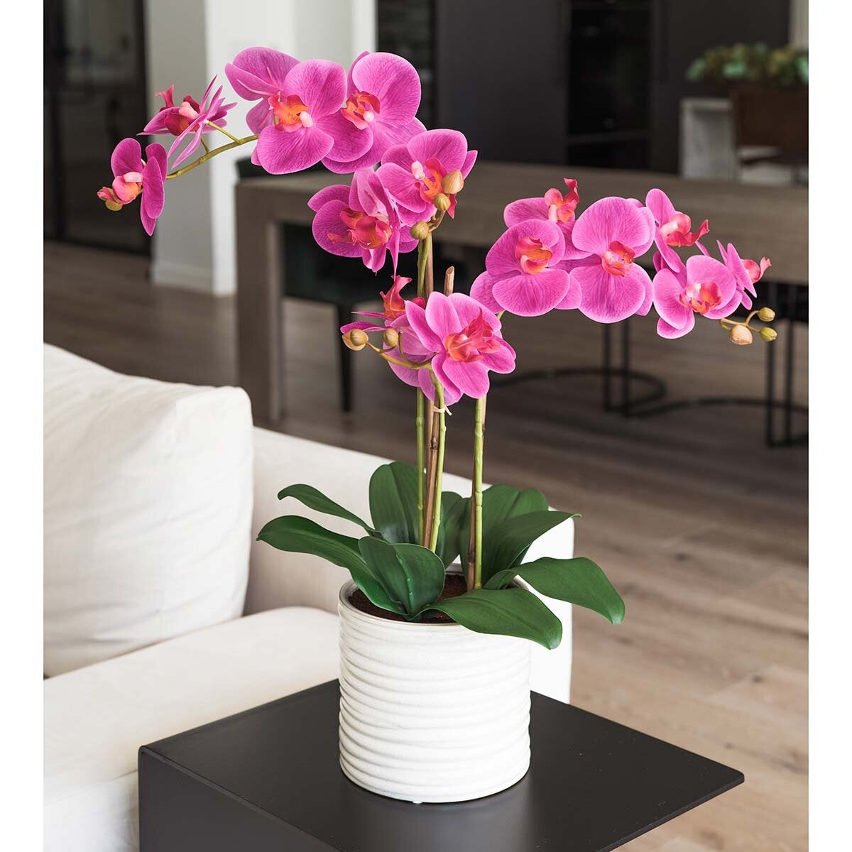 Artificial Orchid in Ribbed Ceramic Pot - Pink