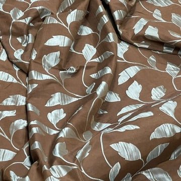 30m Duck Egg Floral Curtain Fabric Leaves Upholstery 54" Brown - Bull Ring Fabrics