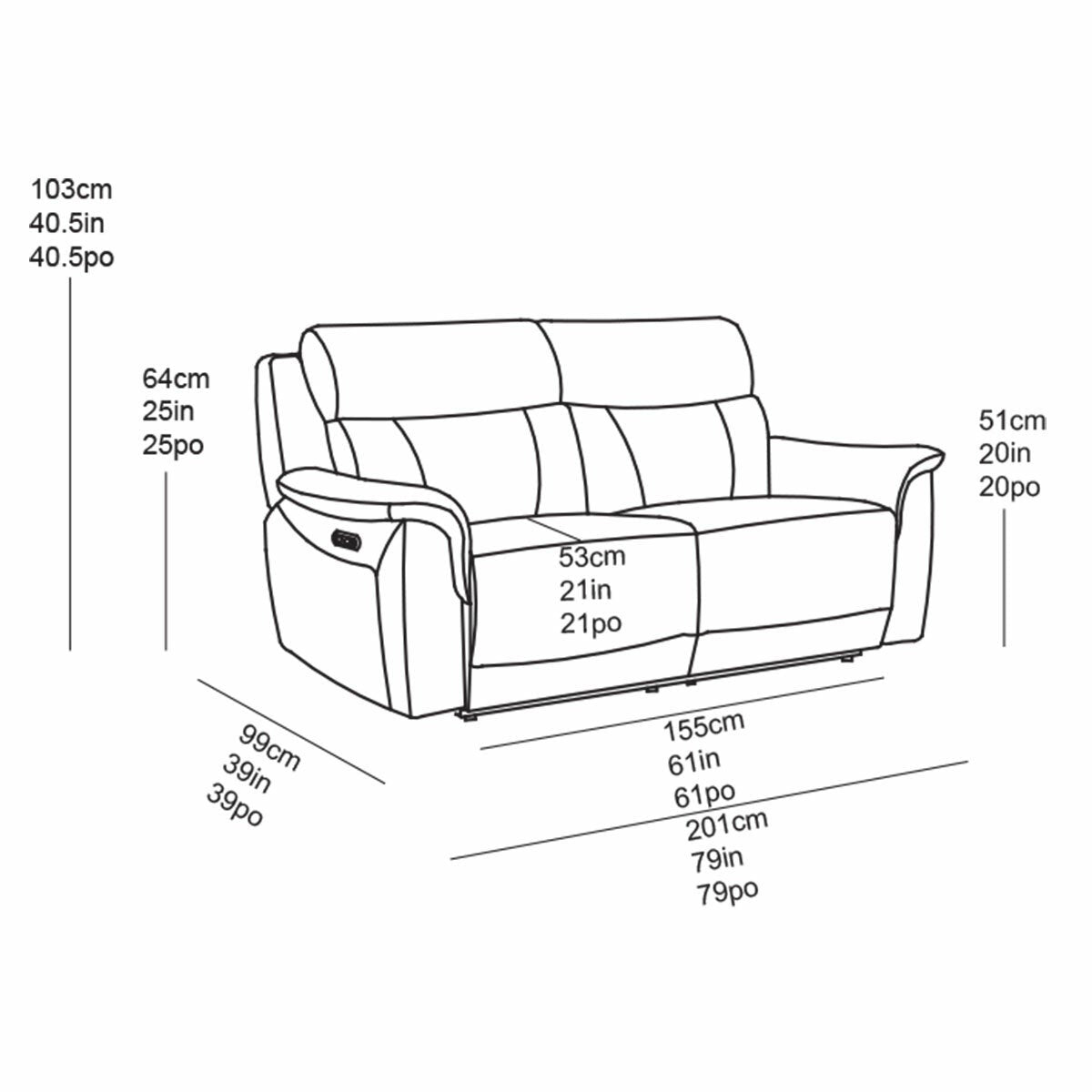 Oscar Grey Fabric Power Reclining Large 2 Seater Sofa with Power Headrest