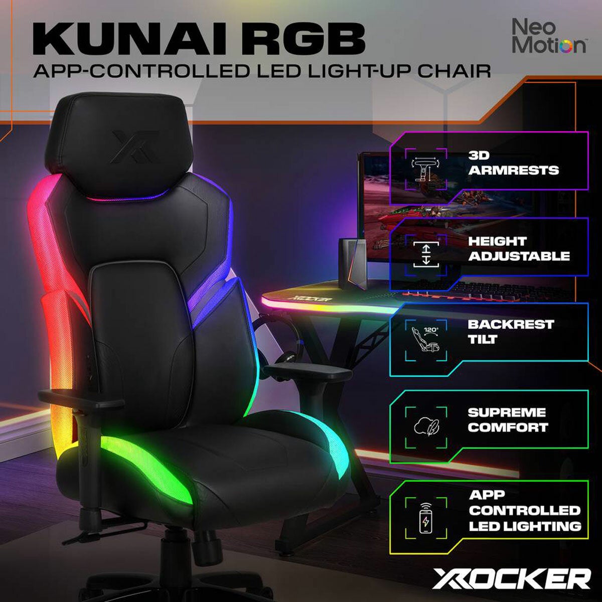 X Rocker Kunai RGB Gaming Chair with LED Lights