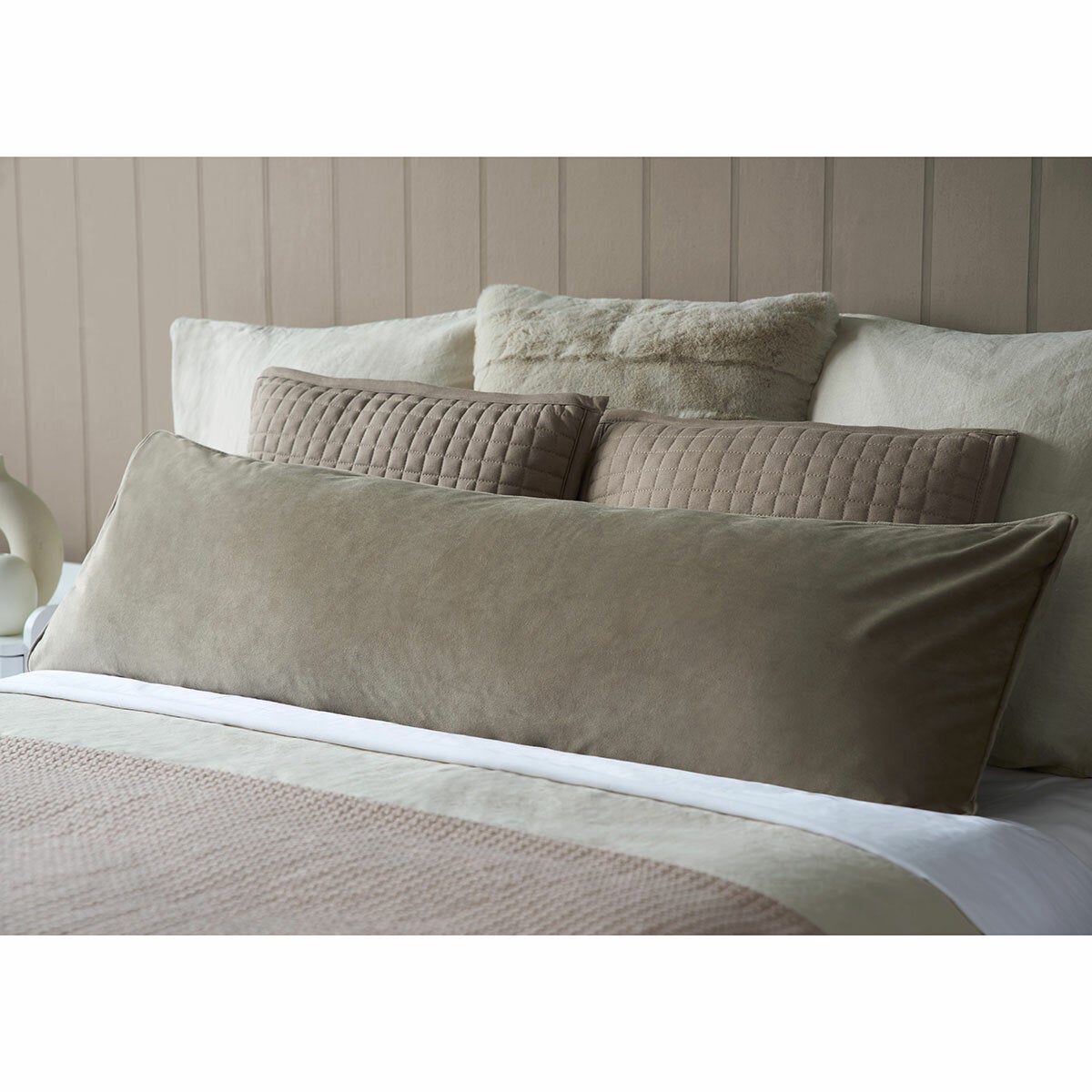 Belledorm Velvet Long Bolster Cushion in 4 Colours, 43 x 120 cm - Taupe
