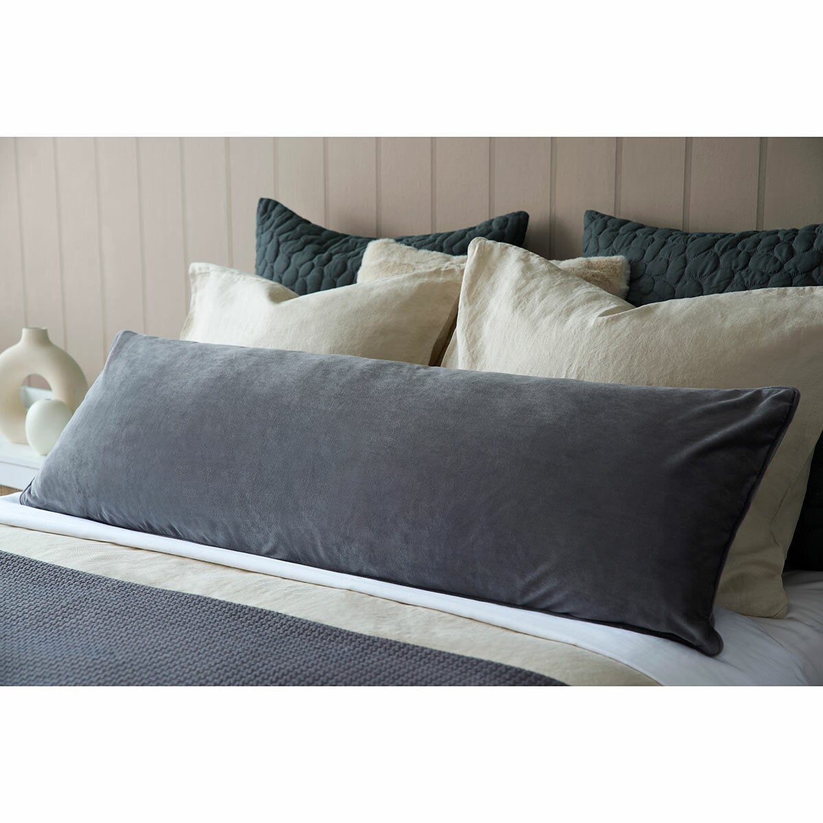 Belledorm Velvet Long Bolster Cushion in 4 Colours, 43 x 120 cm - Dark Grey