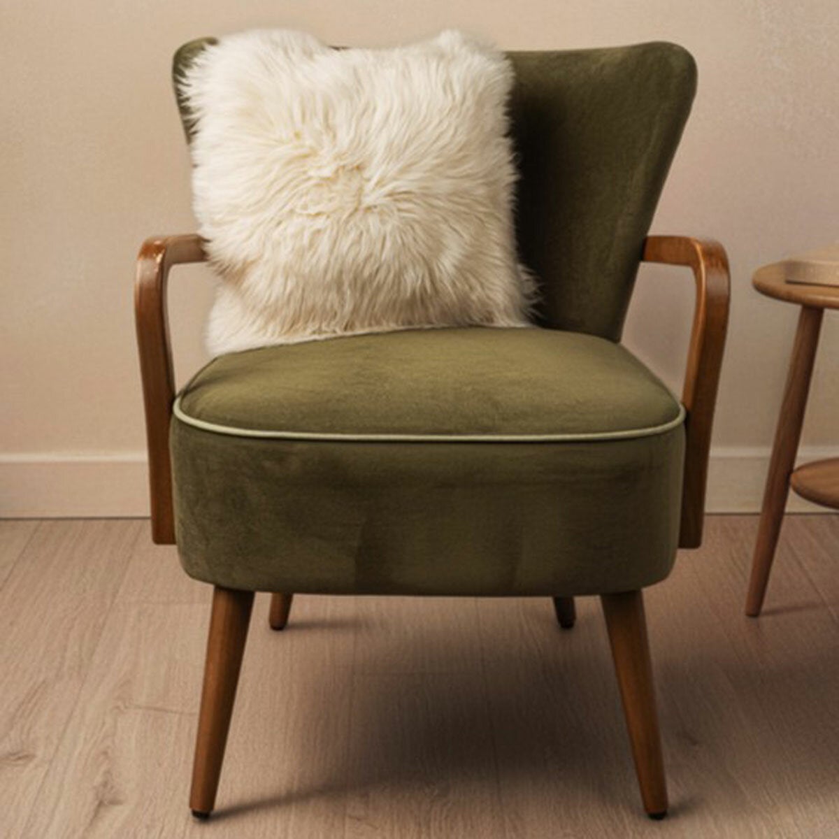 Bowron Single Sided Sheepskin Cushion, 35 x 35cm in 7 Colours - Champagne