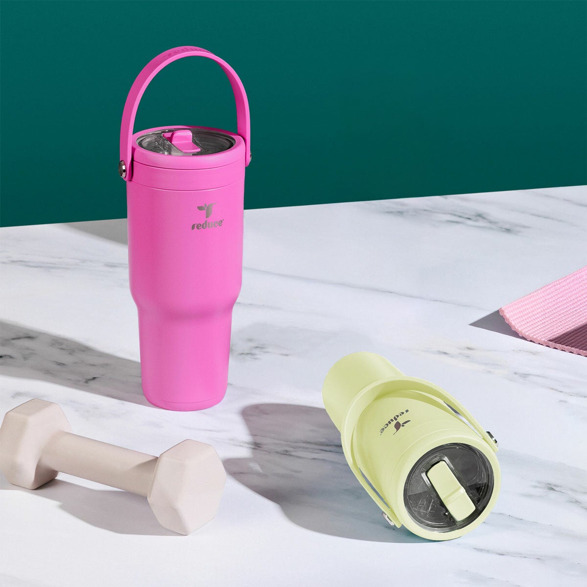 Base Brands Chiller Go Insulated Mug 940ml, 2 Pack in 2 Colour Sets - Lemon & Fuchsia