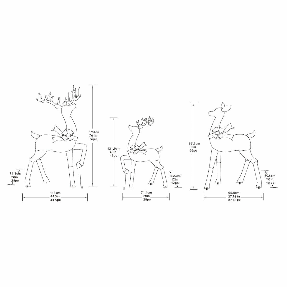 6ft (1.8m) Deer family Set of 3 with LED Lights