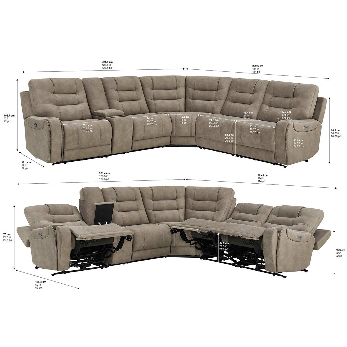 Barcalounger Carmelo Fabric Power Reclining Sectional Sofa with Power Headrests