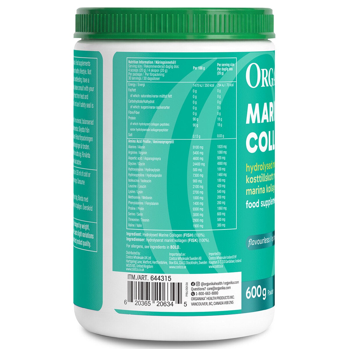 Organika Marine Collagen Powder, 600g