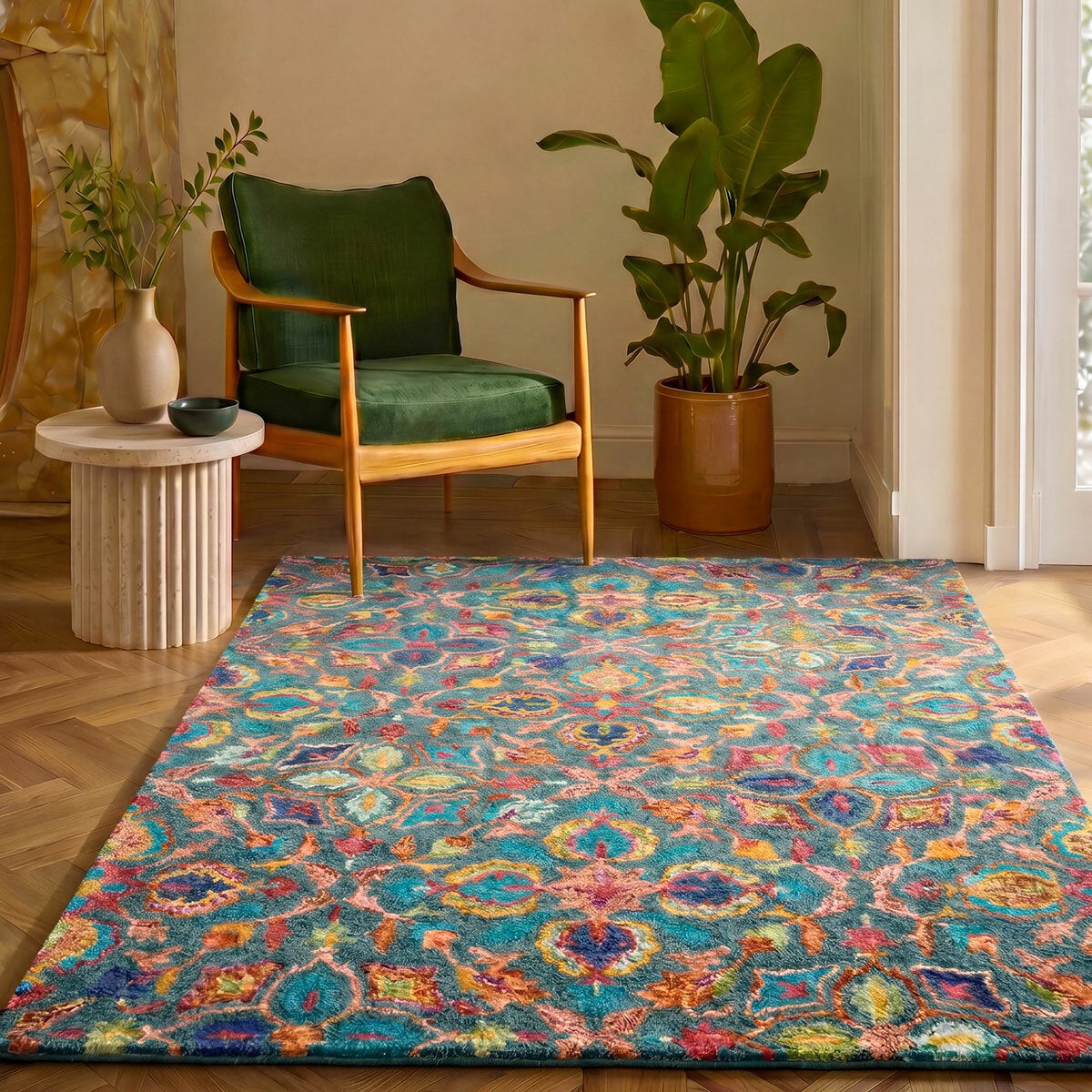 Nourison Vibrant Wool Teal Rug