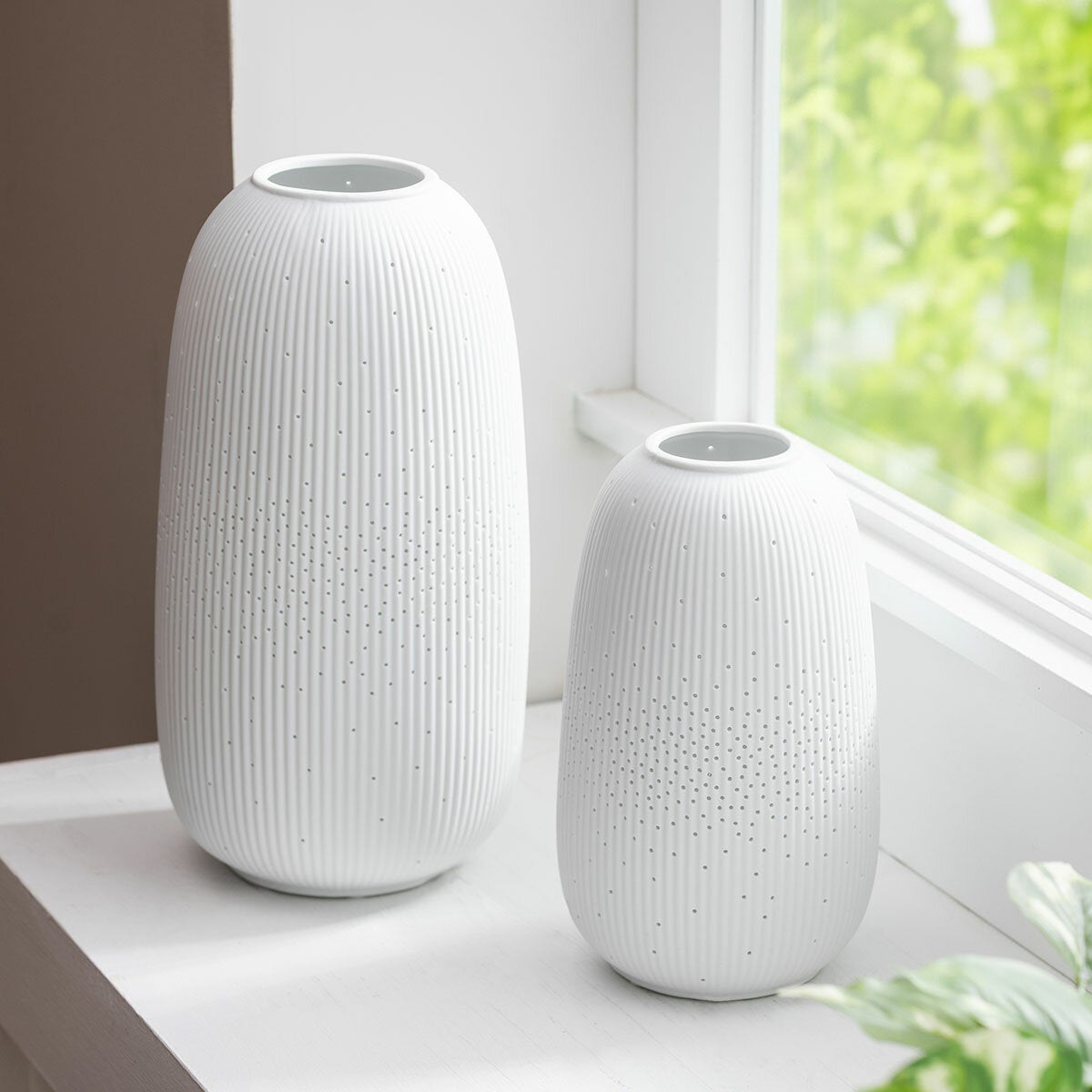 Evergreen LED Porcelain Lanterns, Set of 2