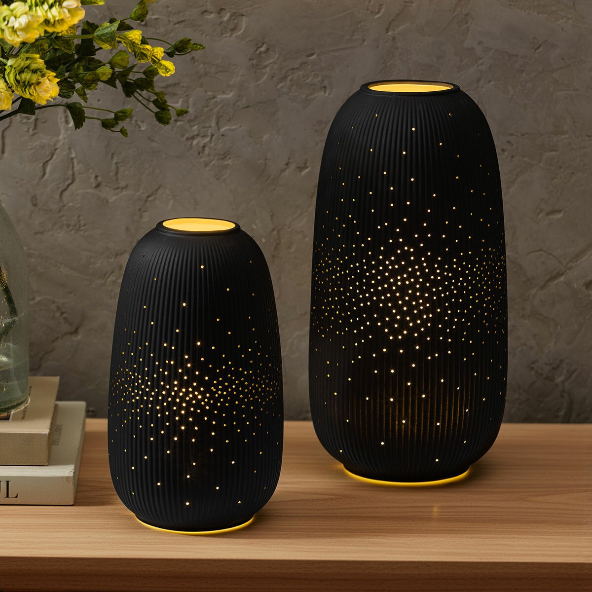 Evergreen LED Porcelain Lanterns, Set of 2