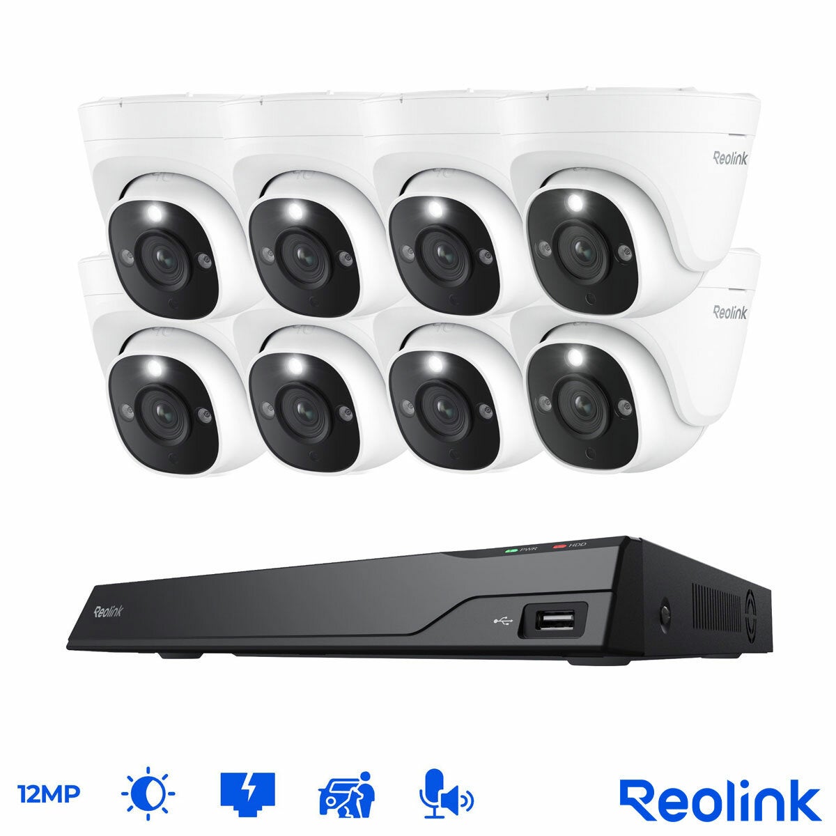 Reolink 12MP (4K+) UHD NVR PoE 16 x Channel / 8 x Turret Camera Kit with 4TB HHD