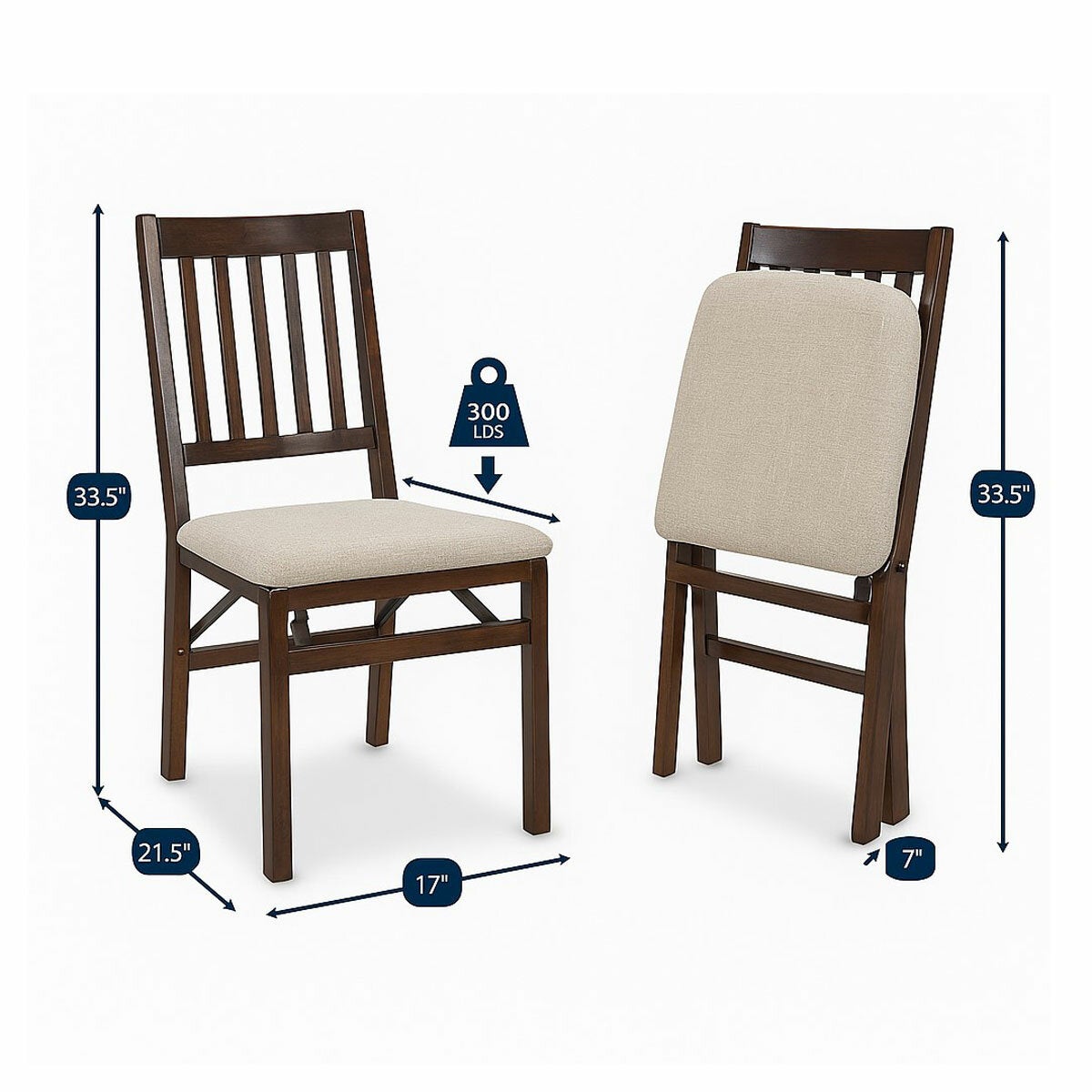 Stakmore Hardwood Upholstered Folding Chair, 2 Pack