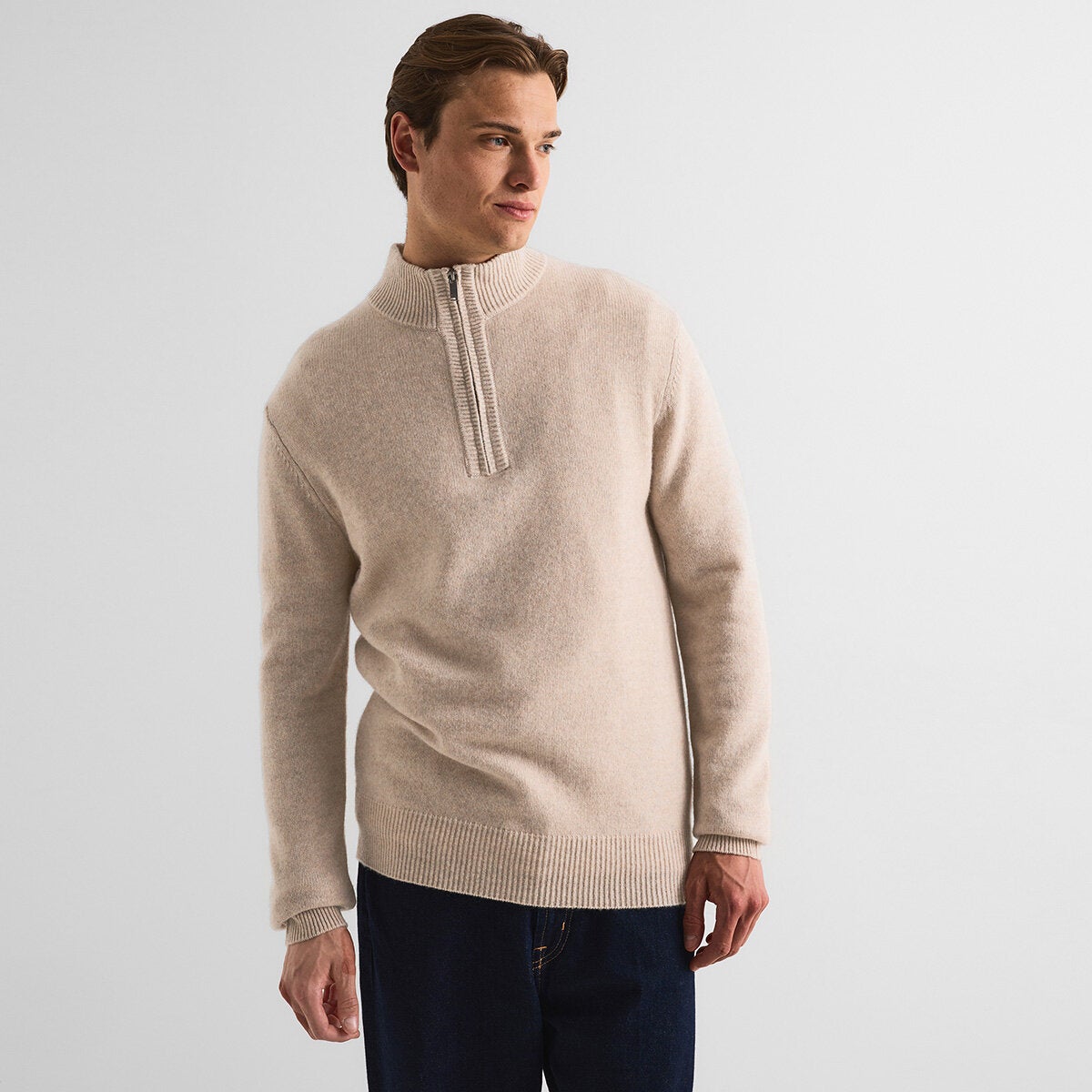 Jack Wills Men's Cashmere Blend 1/4 Zip Top - Beige