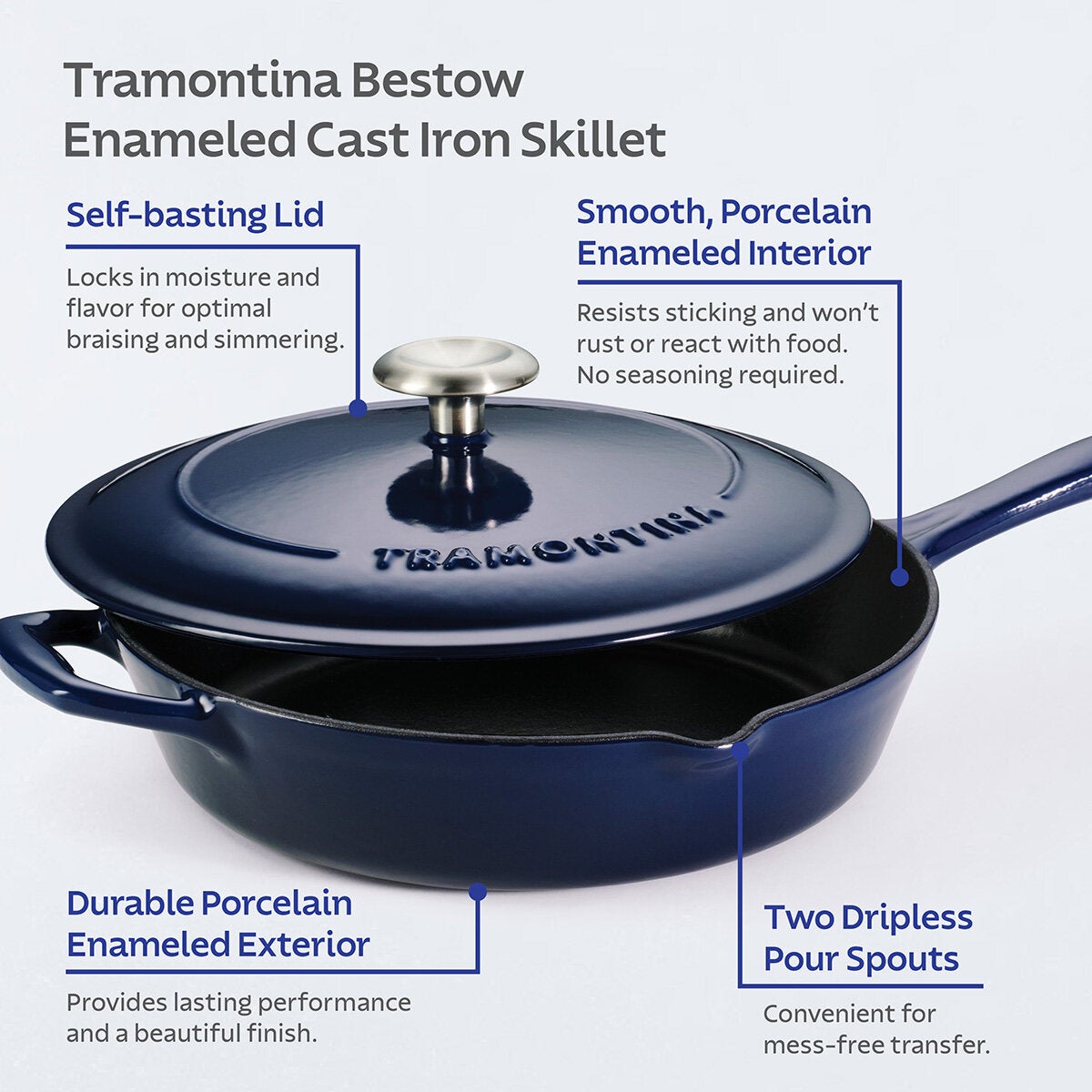 Tramontina Enamel Cast Iron Saute Pan with Lid, 30cm / 3.25L in 2 Colours