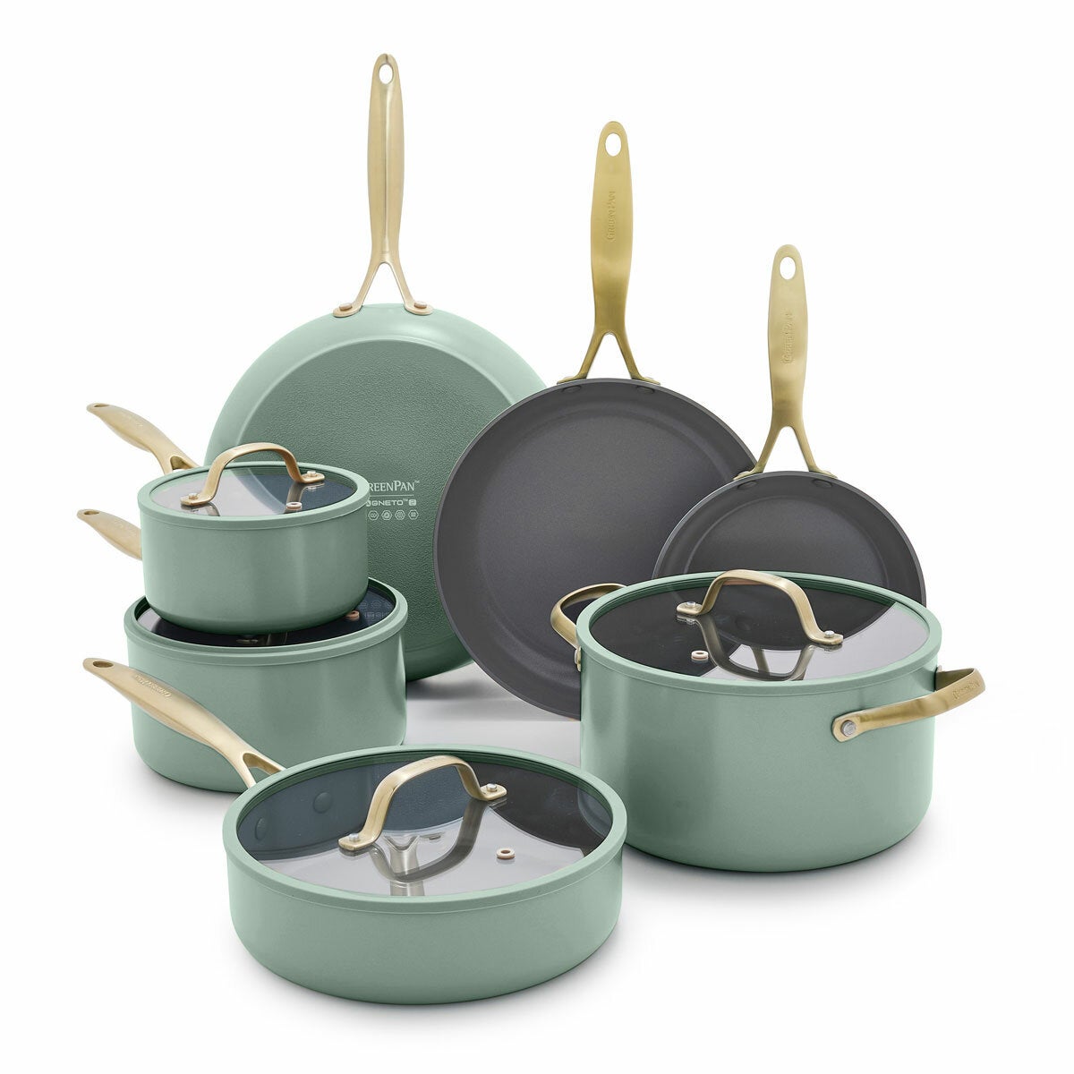 GreenPan Jewel Pro Cook Set, 15 Piece in 2 Colour Sets - Green