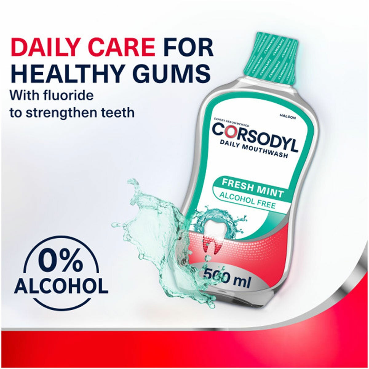 Corsodyl Daily Fresh Mint Mouth Wash, 6 x 500ml