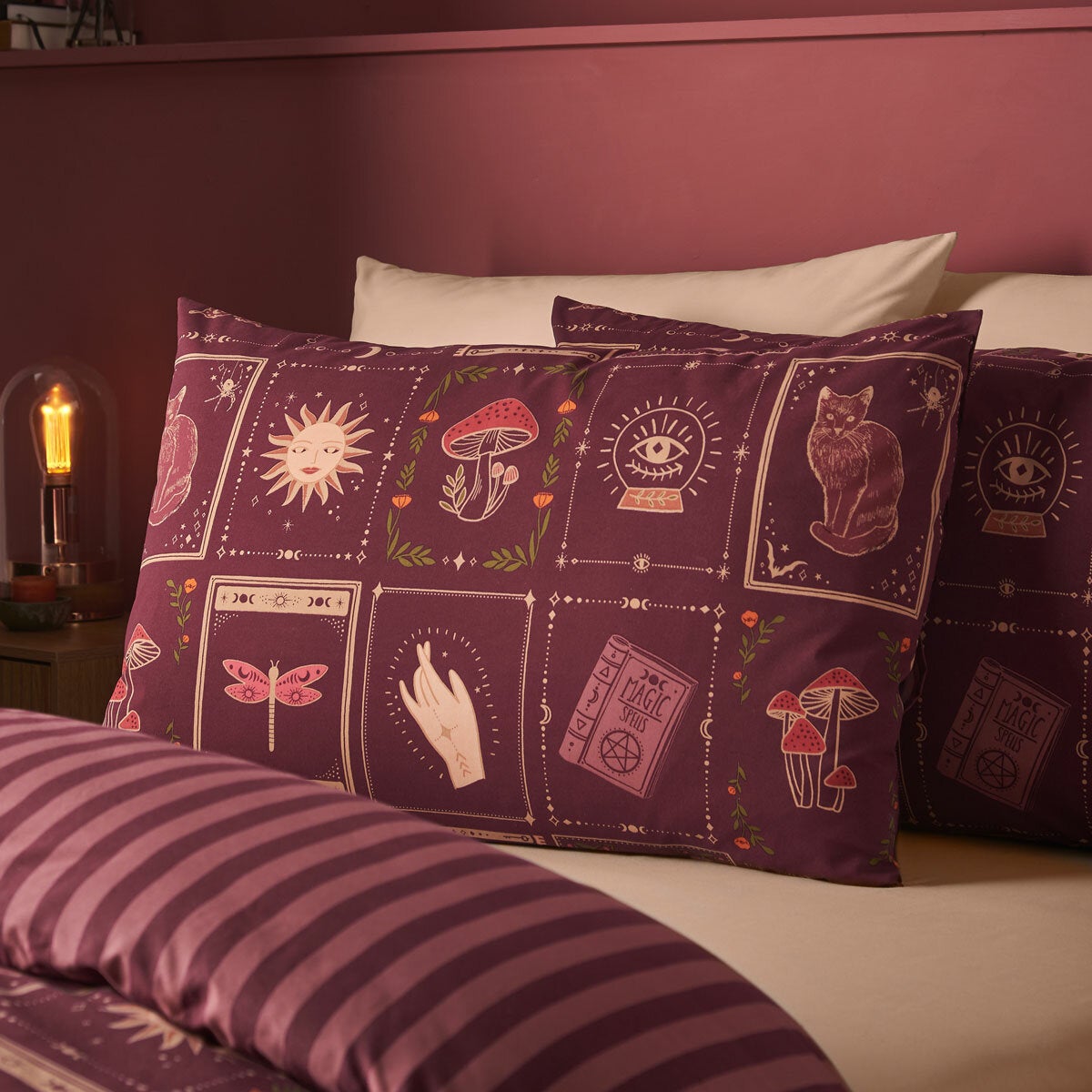 Catherine Lansfield Plum Enchanted Witchcraft Duvet Cover Set In 3 Sizes