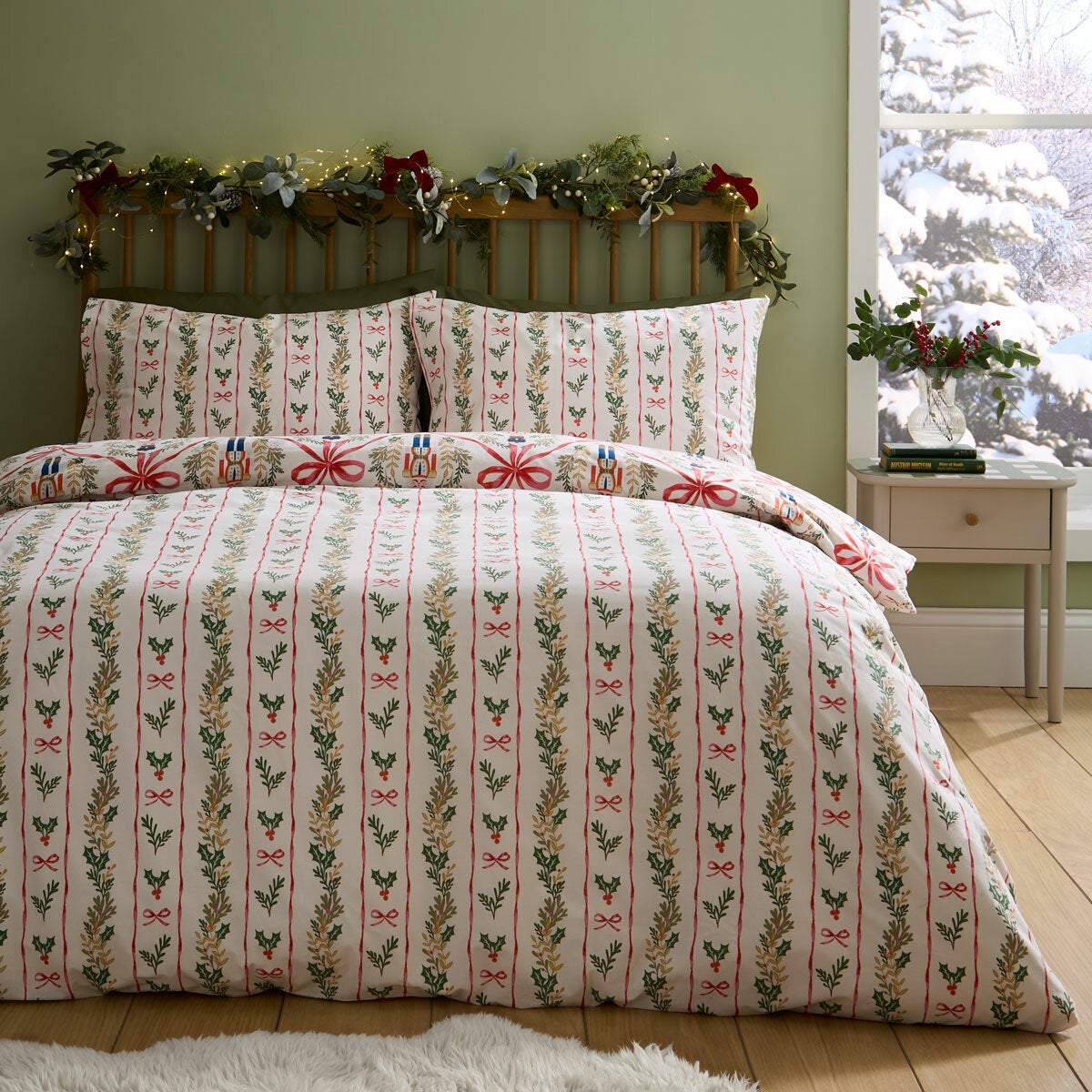 Catherine Lansfield Christmas Nutcracker Bows Reversible Duvet Cover Set In 3 Si
