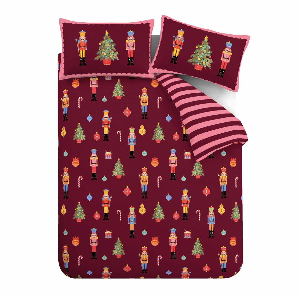 Catherine Lansfield Christmas Nutcracker Stripe Reversible Duvet Cover Set In 3