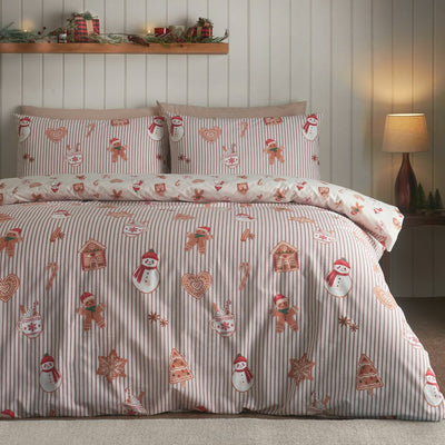 Catherine Lansfield Christmas Gingerbread Stripe Reversible Duvet Cover Set In 3