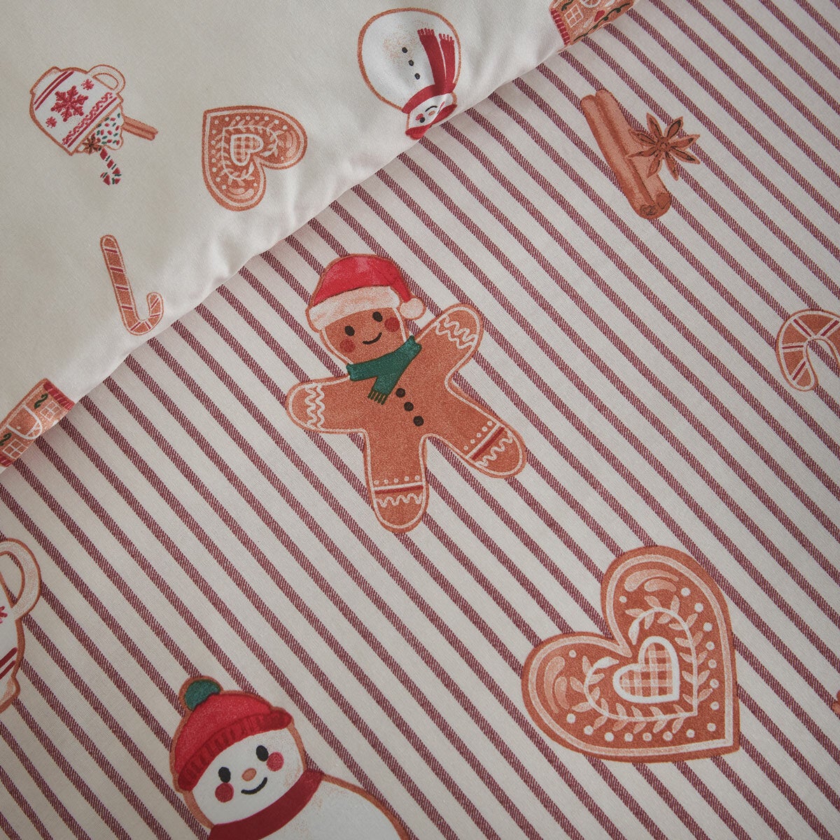 Catherine Lansfield Christmas Gingerbread Stripe Reversible Duvet Cover Set In 3