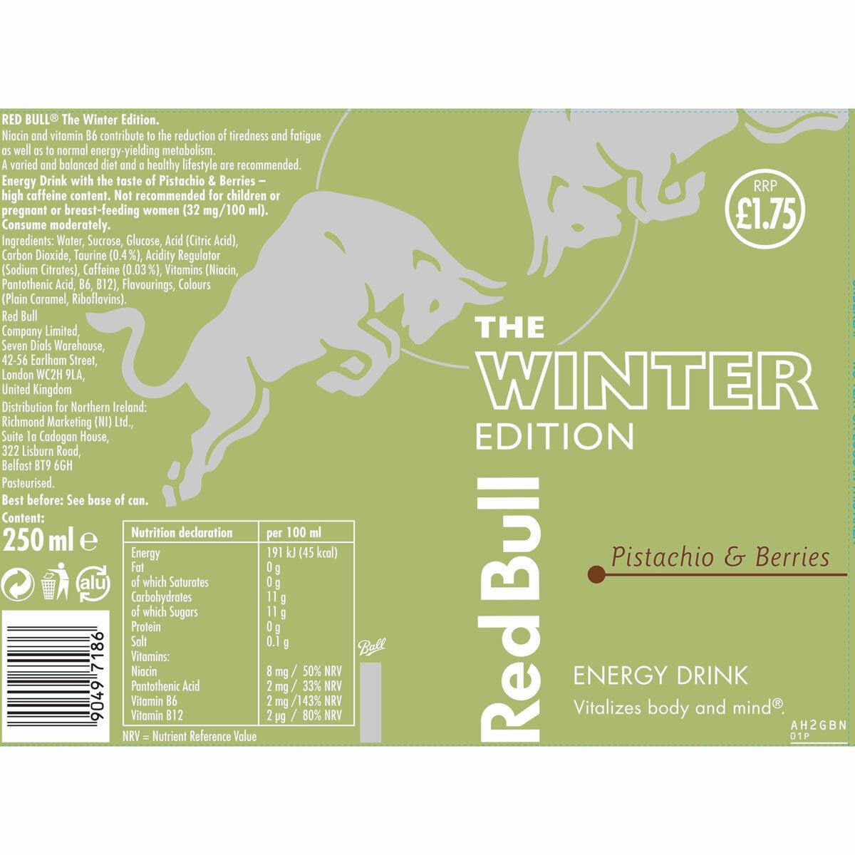 Red Bull Winter Edition, Pistachio & Berries PMP £1.75, 12 x 250ml