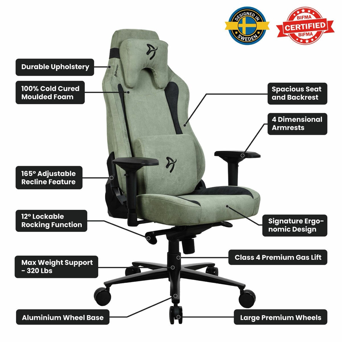 Arozzi Vernazza SuperSoft™ Fabric Gaming Chair, Green