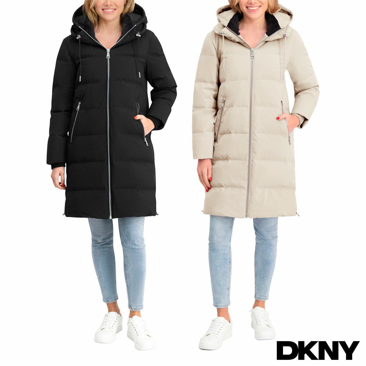 DKNY Ladies Long Down Coat with Hood