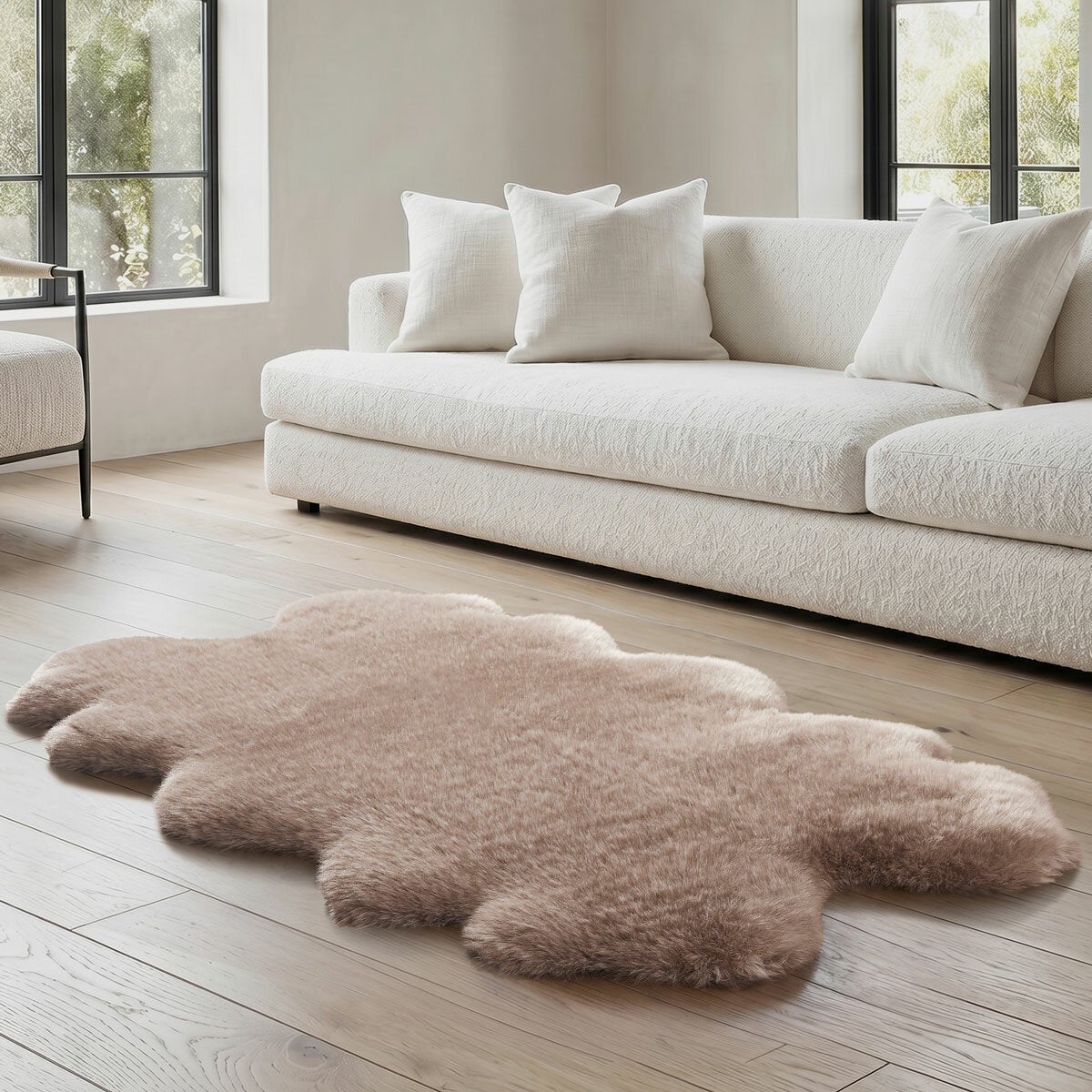 Mon Chateau Faux Fur Quad Rug In 3 Colours, 180 x 110 cm - Taupe
