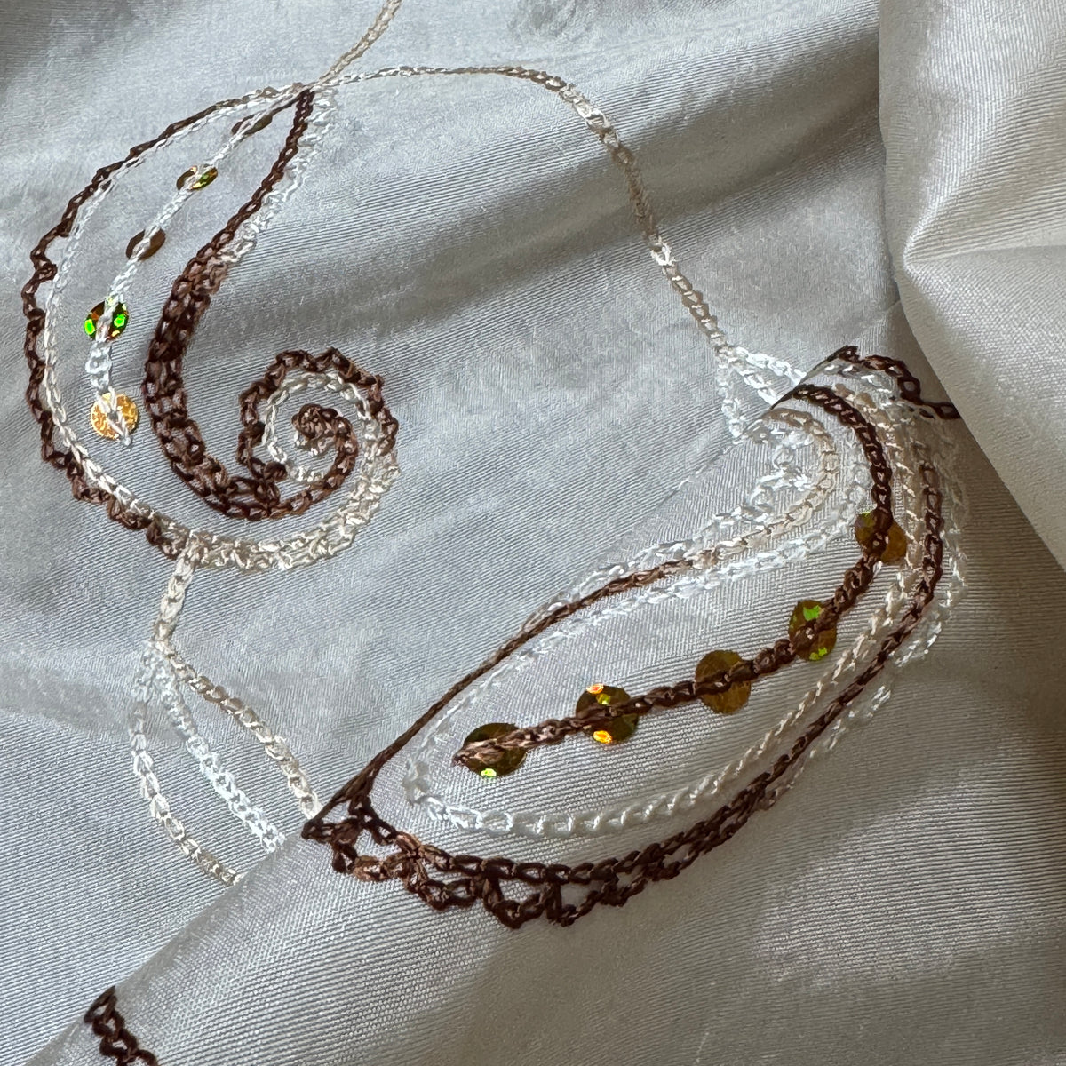 Cream Paisley Embroidered Taffeta Fabric Sequins Floral Bride Dress Material 60" - Bull Ring Fabrics
