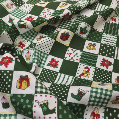 100% Cotton Christmas Patchwork Squares Fabric 45" Wide, Green