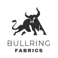 Logo of Bullring Fabrics with a stylized bull on a white background