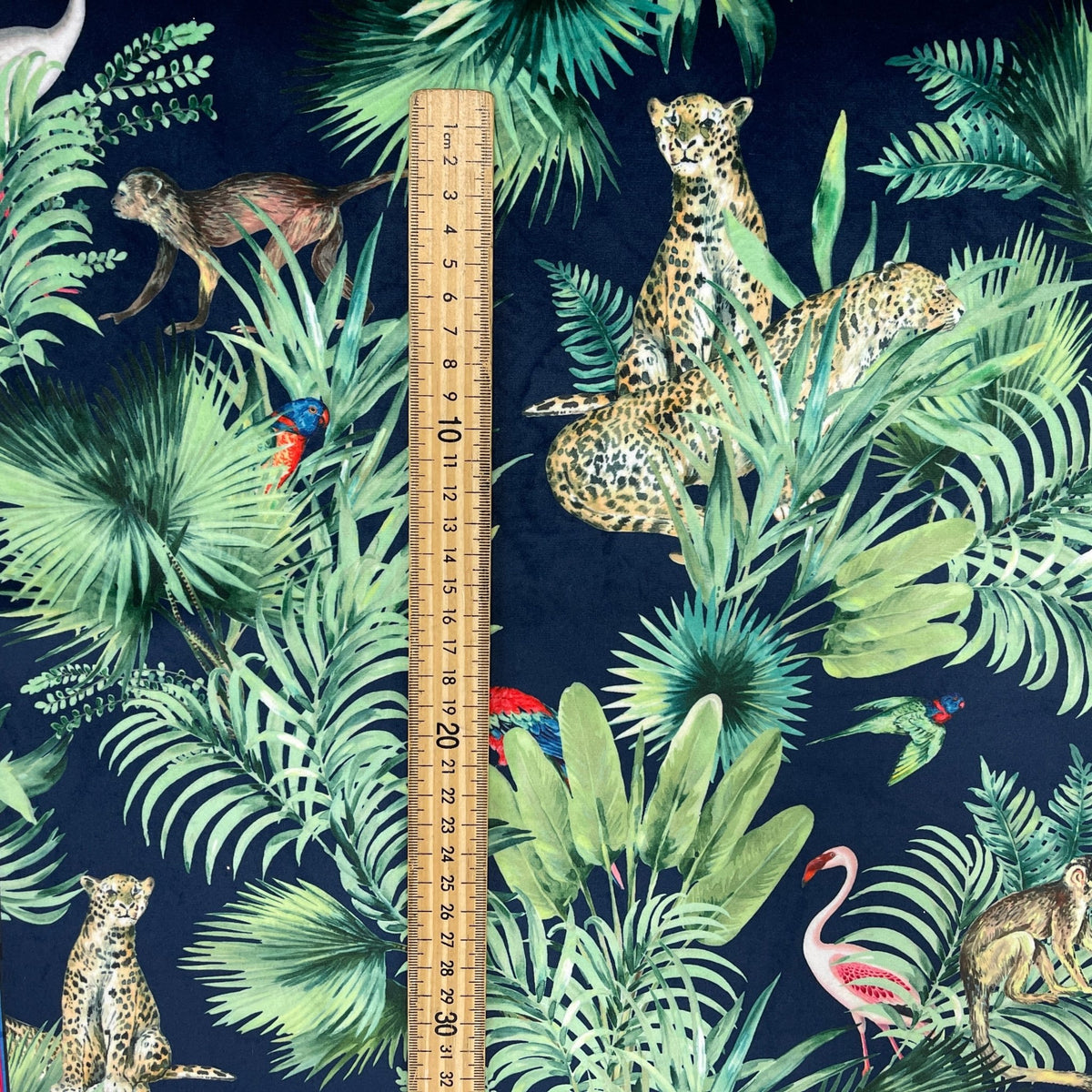 Amazon Tropical Digital Print Plush Velvet Curtain Fabric, Navy - Bull Ring Fabrics