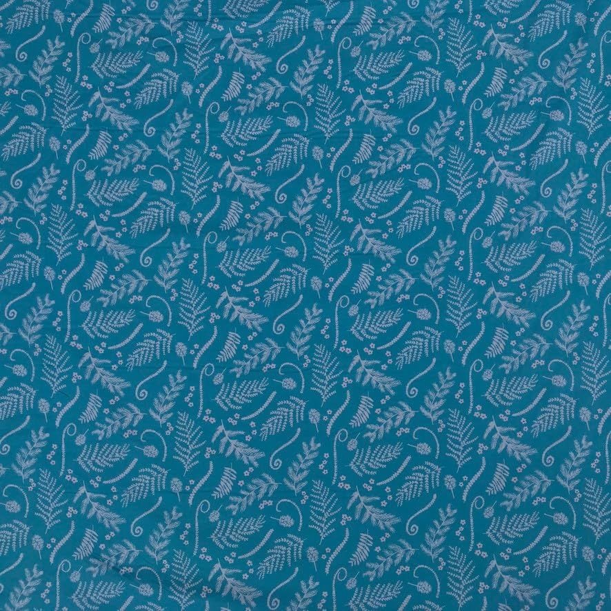 Barley Woodland Floral Cotton Poplin Fabric, Turquoise - Bull Ring Fabrics