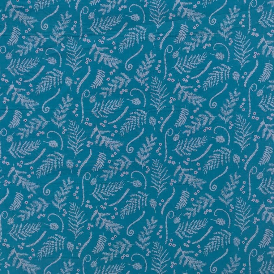 Barley Woodland Floral Cotton Poplin Fabric, Turquoise - Bull Ring Fabrics