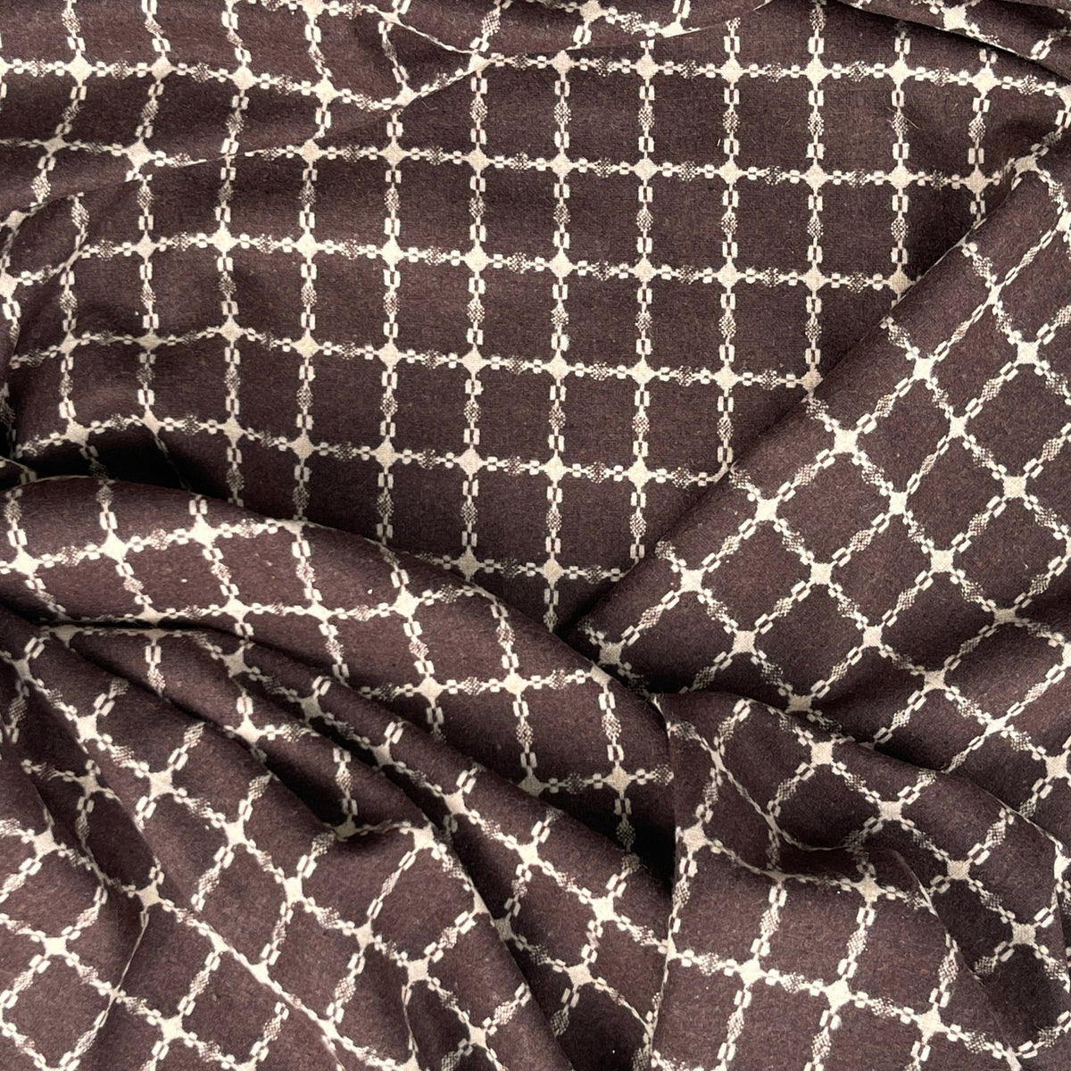 Beige Square Checks Wool Blend Coating Fabric, Brown - Bull Ring Fabrics