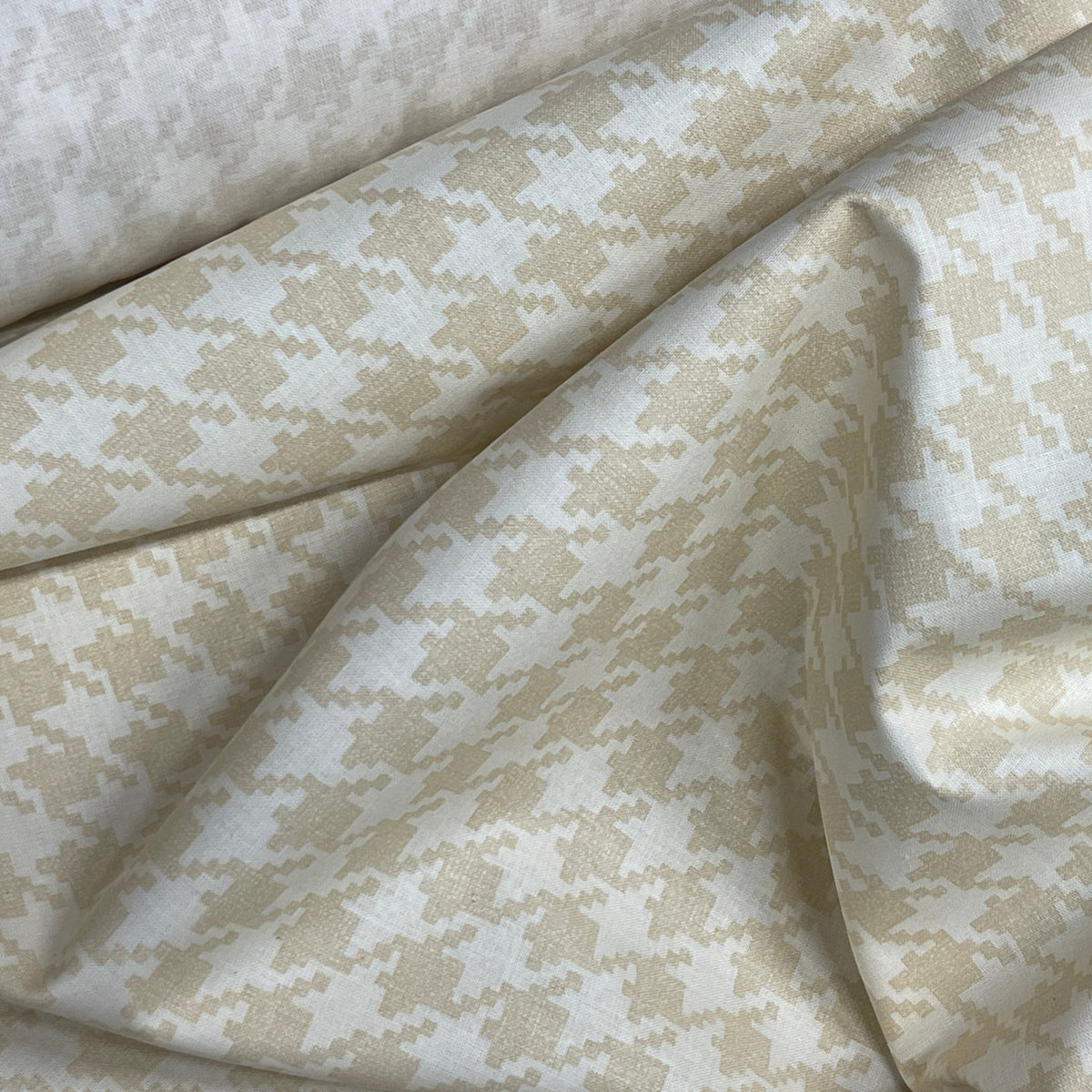 Beige/Gold Houndstooth Cotton Vintage Fabric - Bull Ring Fabrics