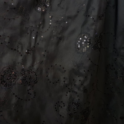 Black Floral Sequin Taffeta Fabric Dress Bridal Abaya Material - Bull Ring Fabrics
