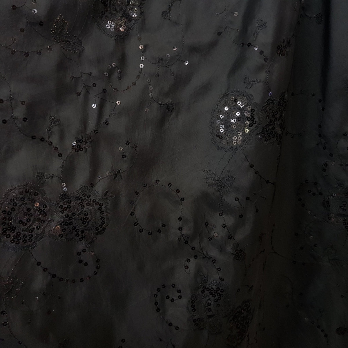 Black Floral Sequin Taffeta Fabric Dress Bridal Abaya Material - Bull Ring Fabrics