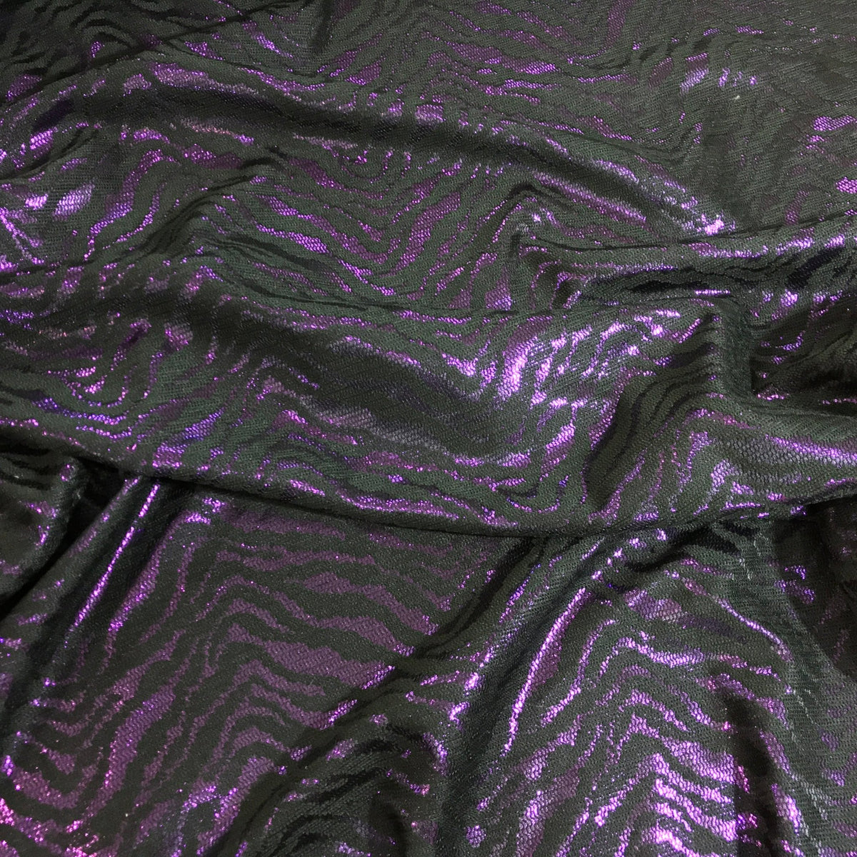 Black Purple Metallic Satin Fabric Zebra Print Bonded Dress Material - Bull Ring Fabrics
