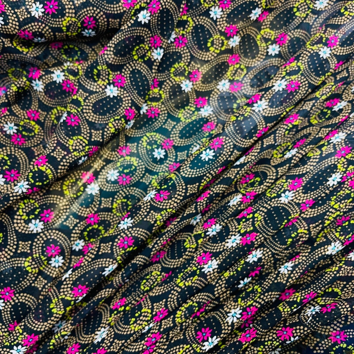 Black Sheer Chiffon Fabric Cerise Floral Paisley Print Dress Scarf Hijab - Bull Ring Fabrics