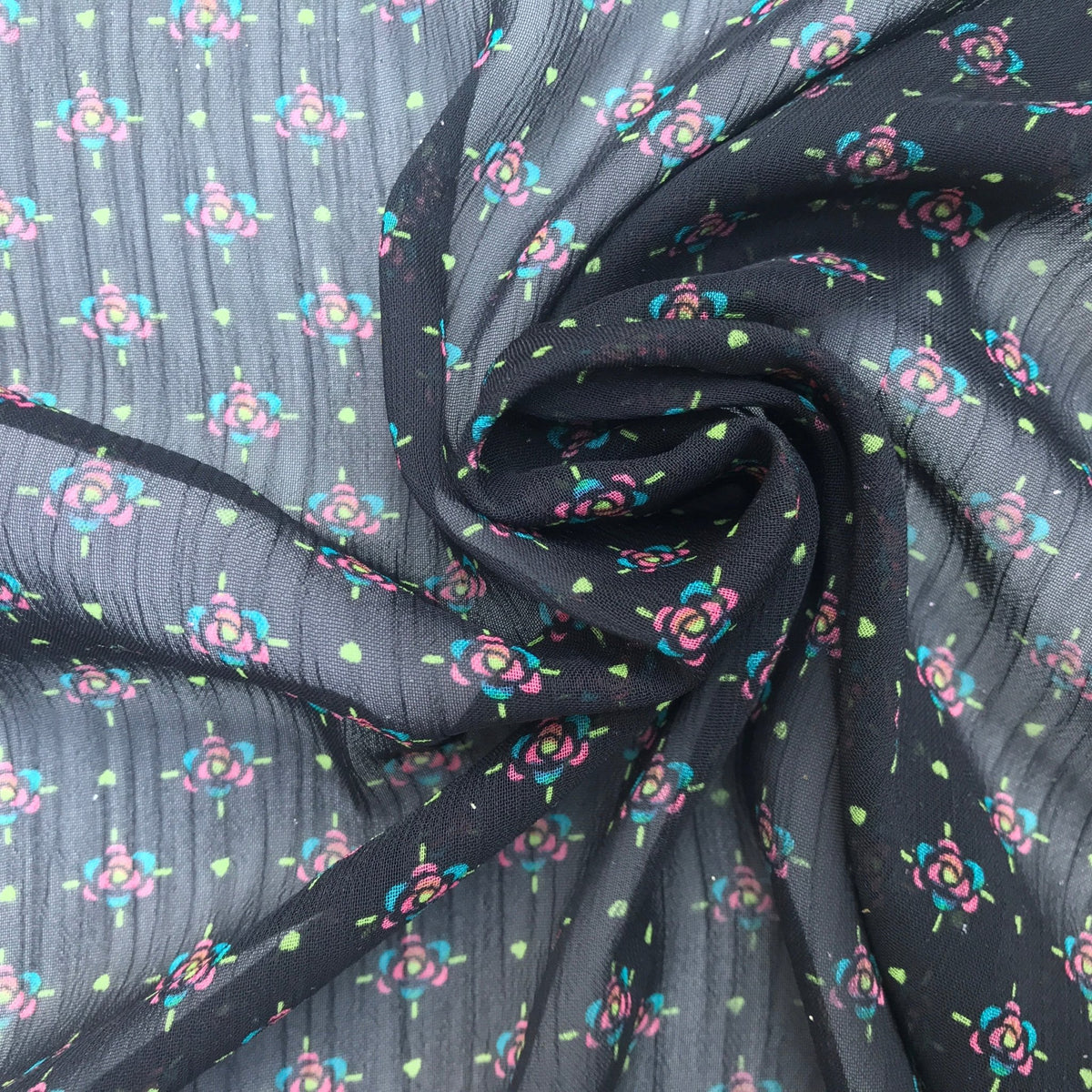 Black Sheer Chiffon Fabric Pink Floral Print Dress Scarf Hijab - Bull Ring Fabrics