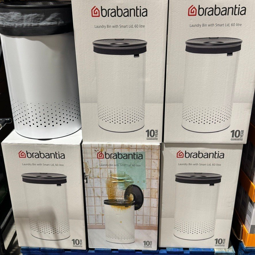 Brabantia 60L Laundry Bin White | Quick-Drop Lid | Removable Cotton Bag - Bull Ring Fabrics