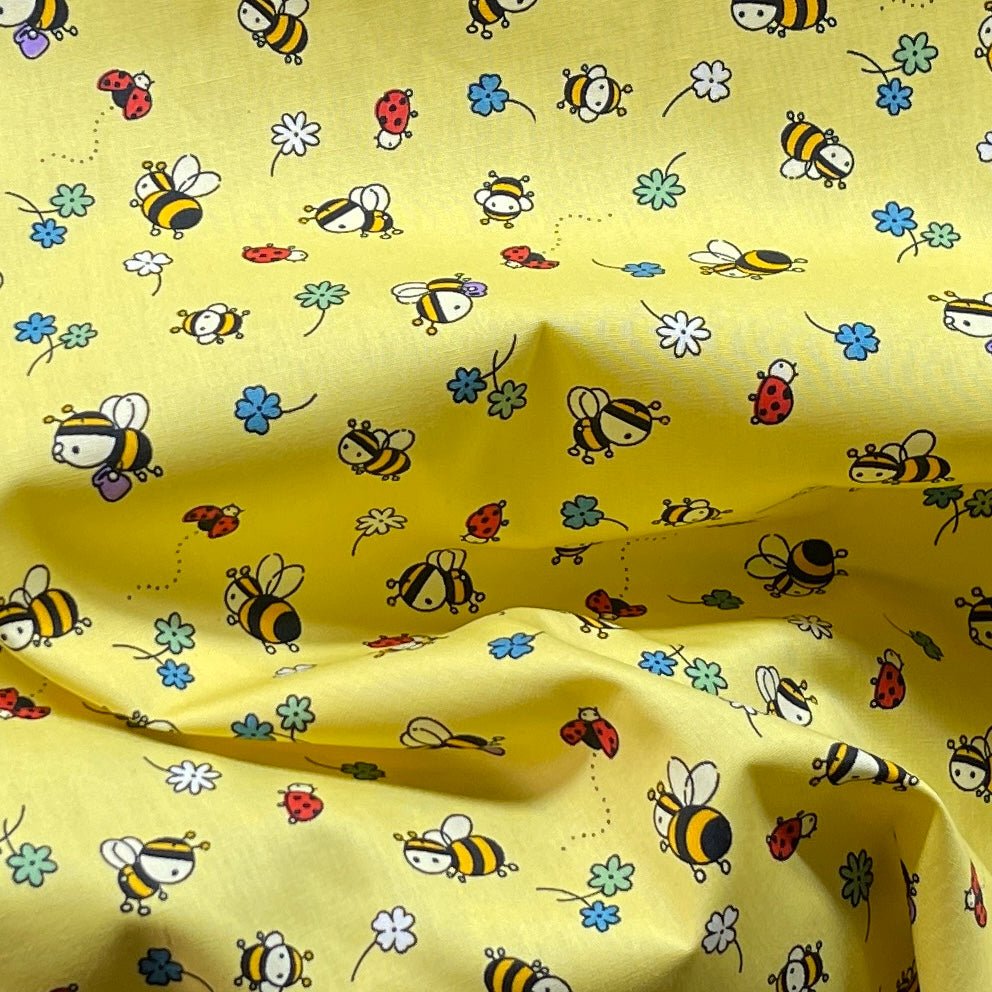 Bumblebee & Flowers Rose & Hubble Cotton Poplin Fabric - Bull Ring Fabrics