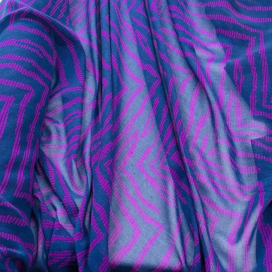 Cerise Pink Chevron Printed Chiffon Fabric Dress Scarf Hijab 60", Navy Blue - Bull Ring Fabrics