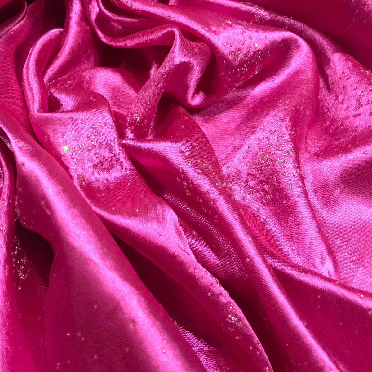 Cerise Pink Satin Fabric Small Silver Gemstones Dress Draping Material 60" - Bull Ring Fabrics