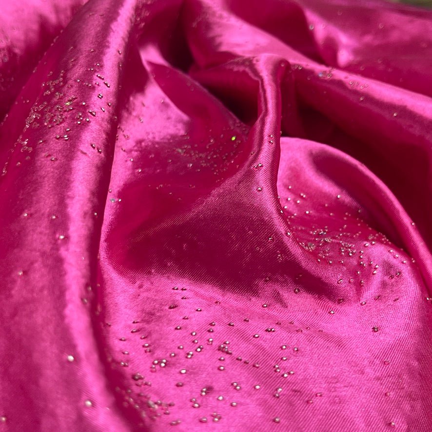 Cerise Pink Satin Fabric Small Silver Gemstones Dress Draping Material 60" - Bull Ring Fabrics