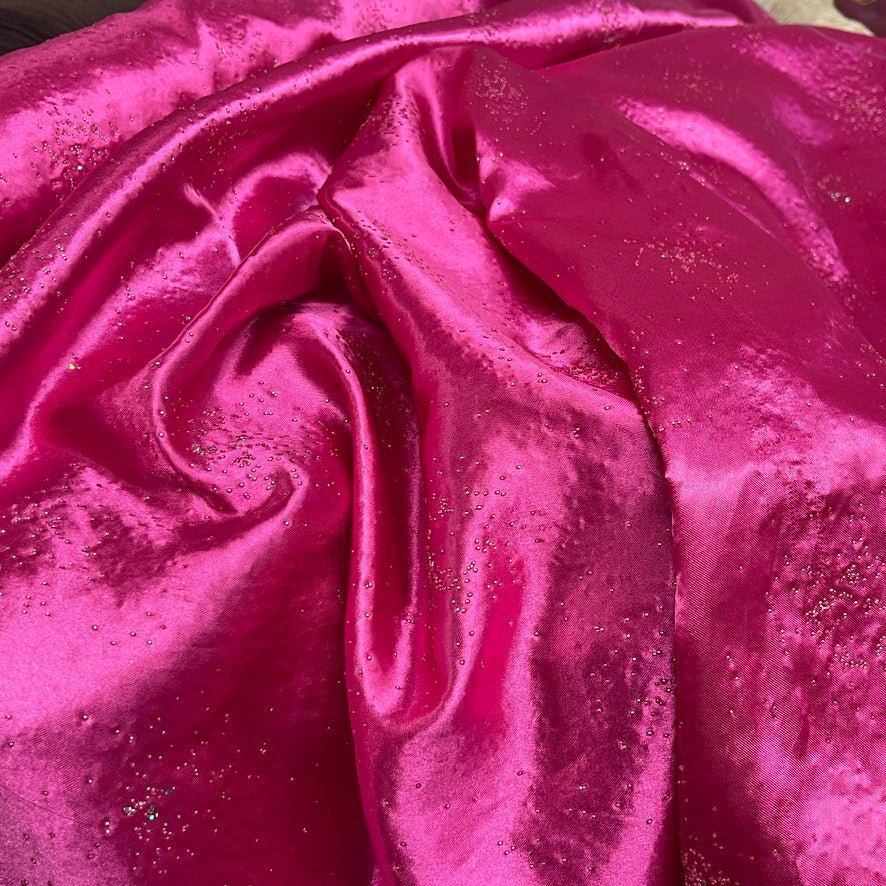 Cerise Pink Satin Fabric Small Silver Gemstones Dress Draping Material 60" - Bull Ring Fabrics