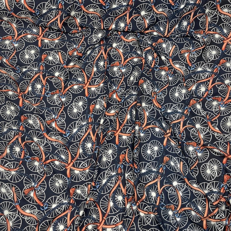 Chain & Belt Print 100% Viscose Summer Dress Fabric 60", Navy - Bull Ring Fabrics