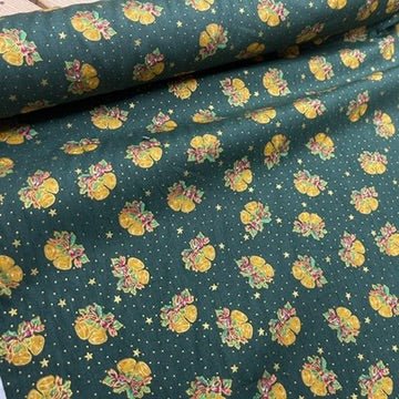 Christmas Bells 100% Cotton Poplin Fabric Rose & Hubble 45", Green - Bull Ring Fabrics